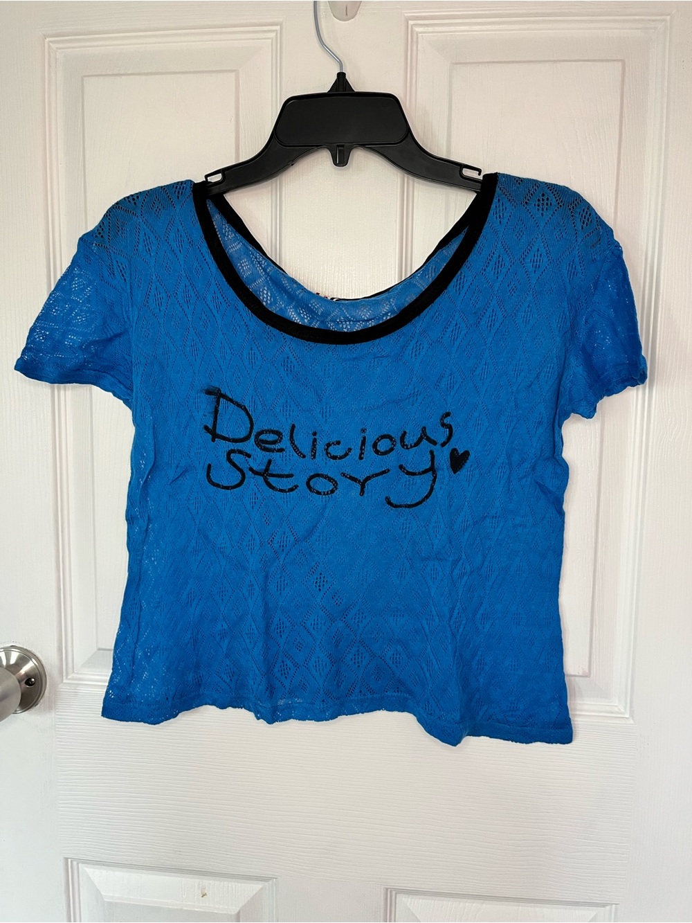 Y2k Blue lace knit crop top size small